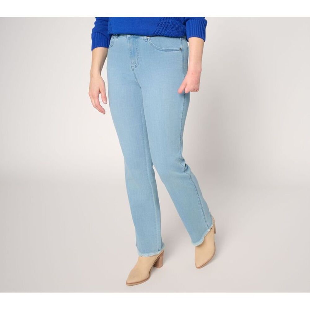 Belle by Kim Gravel Women's Petite Pants 14P Primabelle Denim Frayed Blue